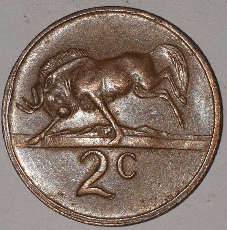 1979 - 2 CENT COIN (TWO CENT COIN) - RSA - BRONZE - KM#83 - BILINGUAL LEGEND - WILDEBEEST